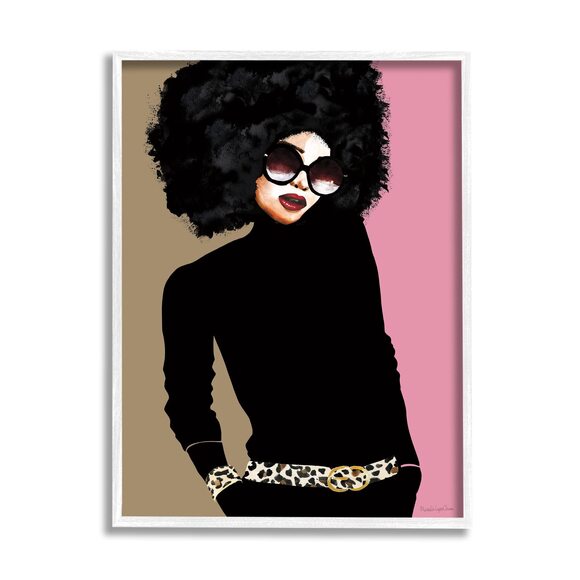 1262 Glam Fashion Female Vintage Pop Patterned Belt Portrait White Framed Wall